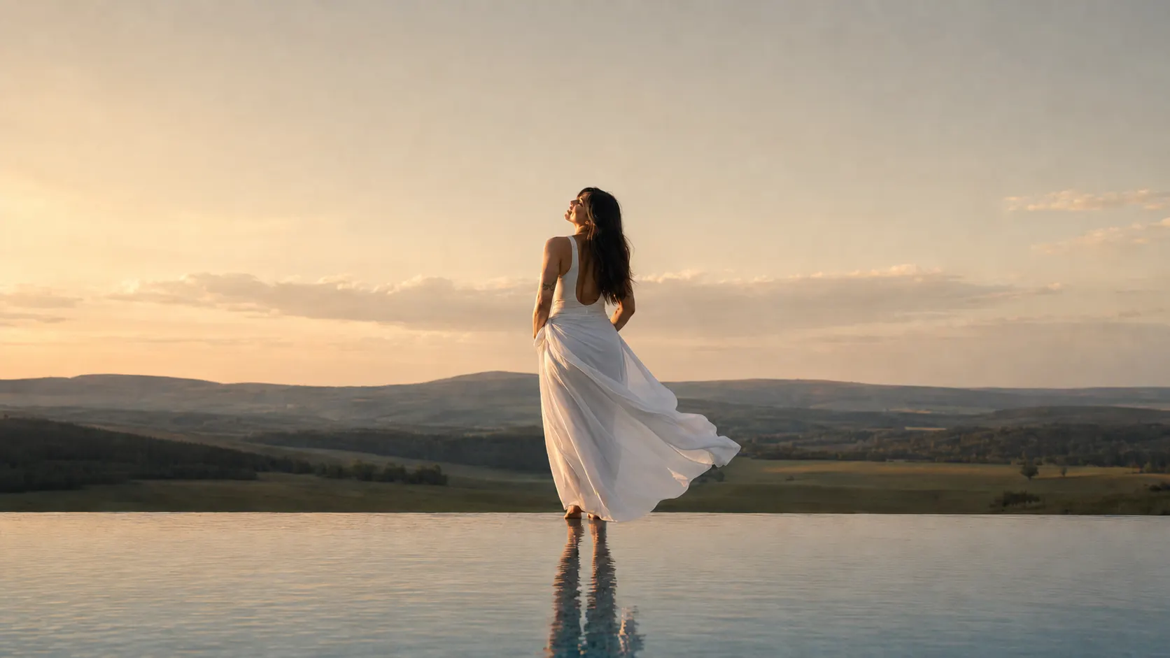 Rina am Pool mit Blick über die Landschaft